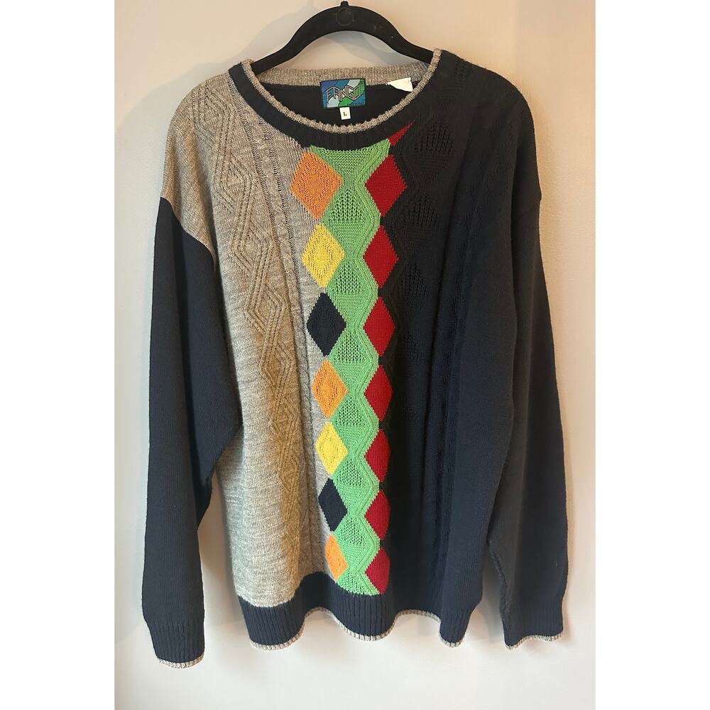 Fango Made in Italy Argyle Sweater Wool Blend Large